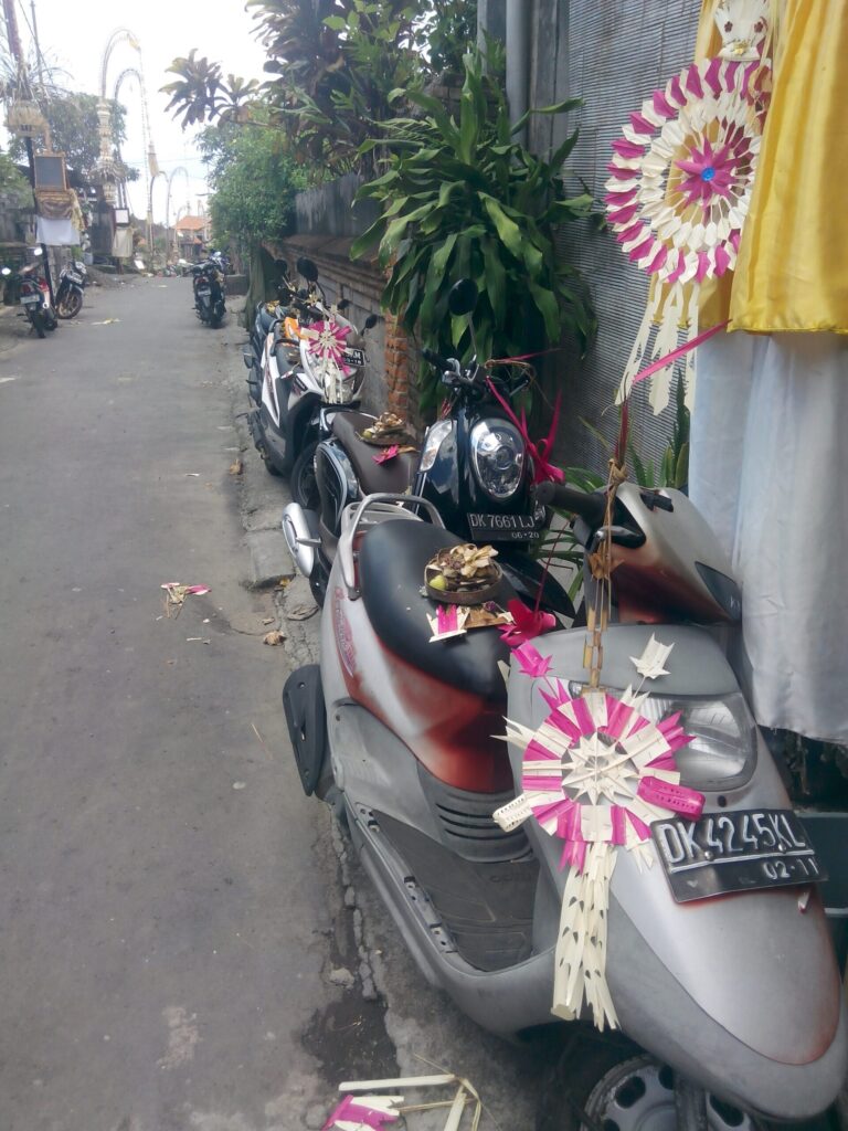 Even motorbikes have little religious offerings.Bali Indonesia
